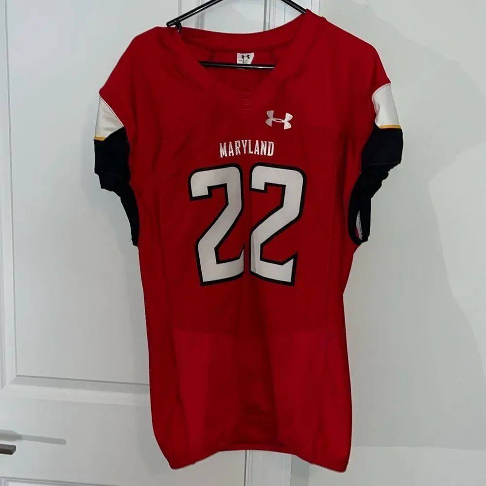 New Authentic Red Home UA Game Maryland Terrapins Stretch Football jersey L mens